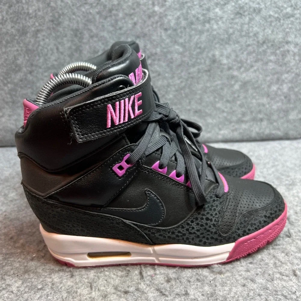 Nike Air Revolution Sky High Black Pink Safari Hidden Wedge Sneakers  Size 7.5